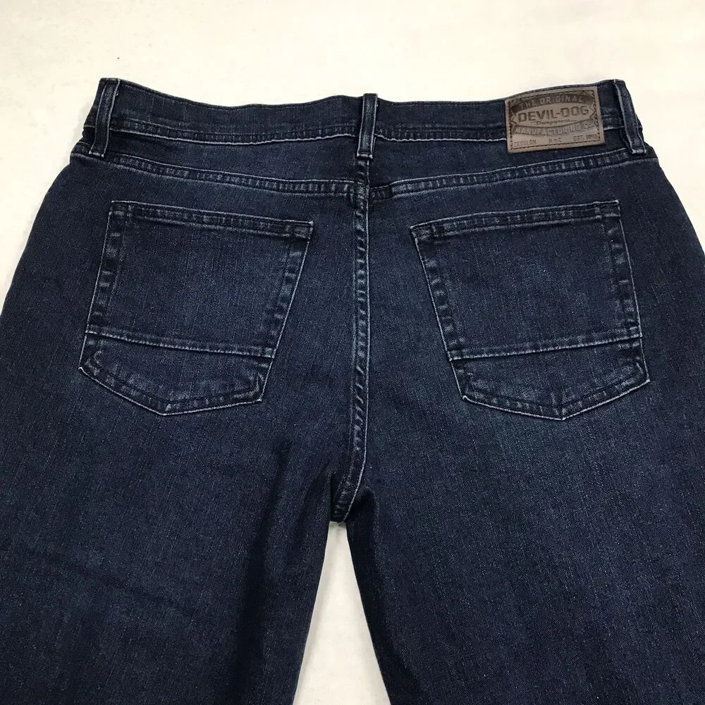 DEVIL DOG Bootcut Jeans Men 34/30 (36x30 fit) Relaxed Dark Raw Whisker Stretch